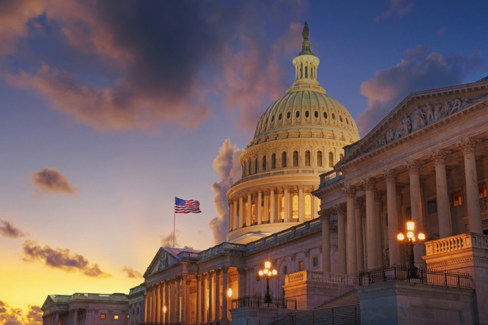 US Capitol building at sunset, Washington DC, USA.