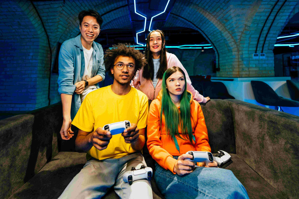 a group of friends playing video games